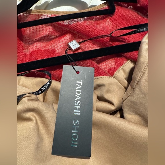 NEW Tadashi Shoji Kyra Bell Sleeve Lace Dress Red Sz 10 Formal Midi Holiday NWT - Picture 8 of 10